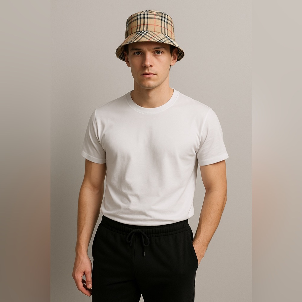Designer inspired check bucket hat. Excellent quality, lined black cotton S-M